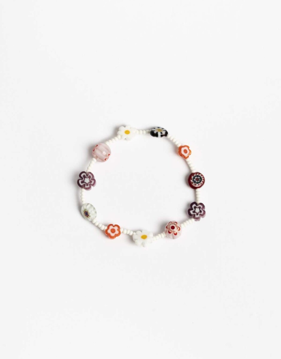 Pulsera Elástica Para Niñas Flor Y Beads - Combinacion Multicolor 