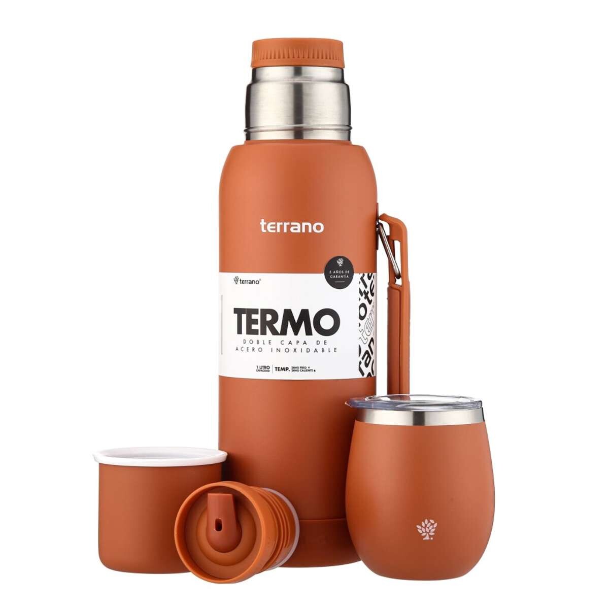 Kit Termo 1Lt Con Base De Silicona + Mate De Acero Con Tapa - Terracota 