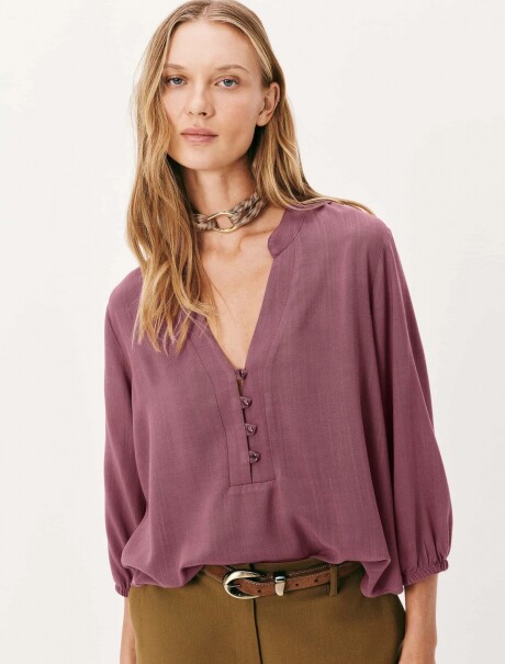 BLUSA ESCOTE V CON BOTONES ROSADO