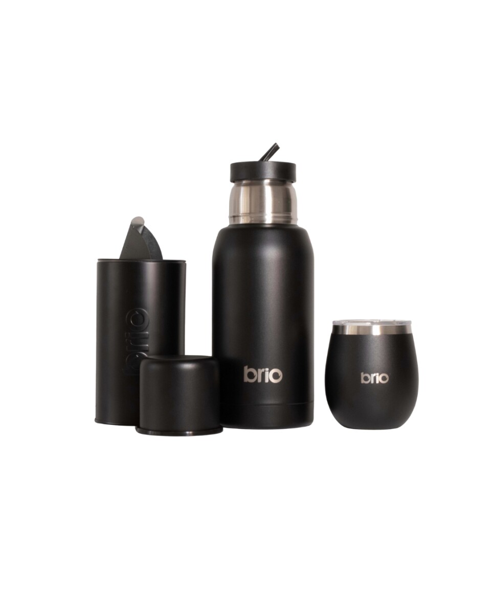 Set termo 750ml + mate redondo + yerbera 200gr - NEGRO 