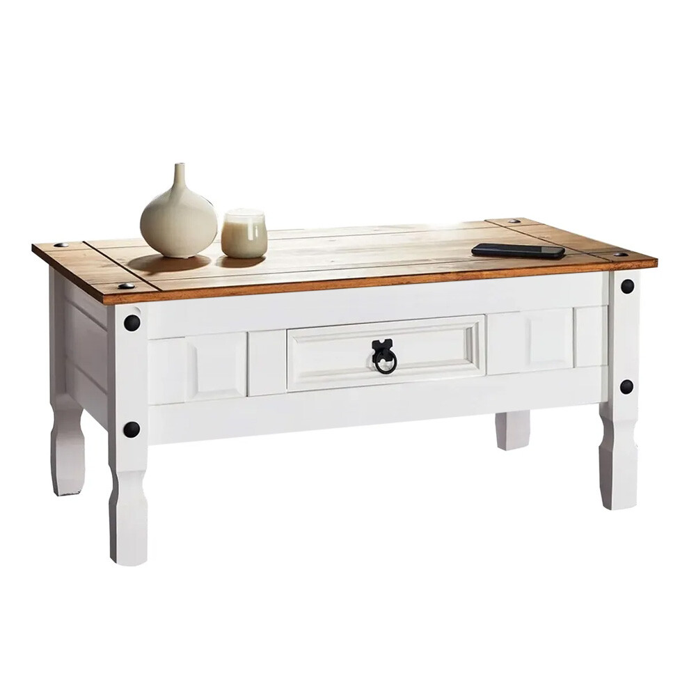 MESA RATONA LIVING DE CENTRO CON CAJÓN EN MADERA MACIZA - LÍNEA MEXICANA BLANCO