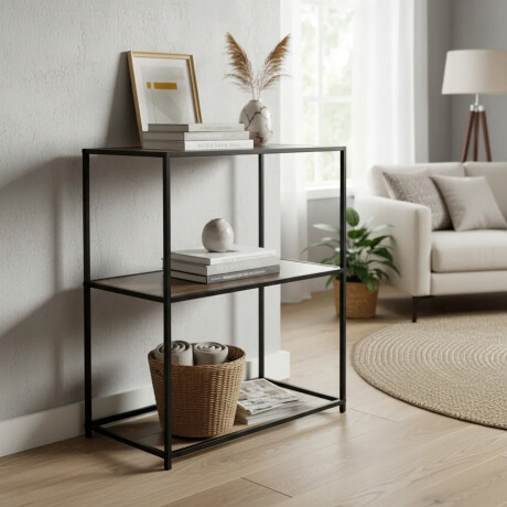 Mesa Auxiliar Consola 2 Niveles Madera Metal 62,5x30x75,5 cm Madera/negro