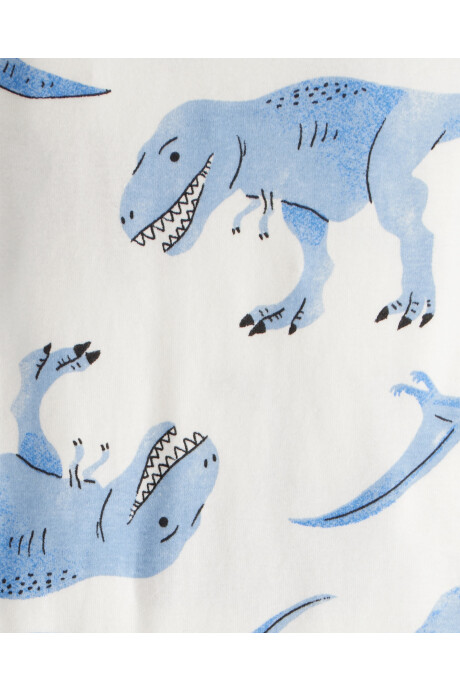 Pijama cuatro piezas de algodón, dos remeras manga larga y dos pantalones, diseño dinos Sin color