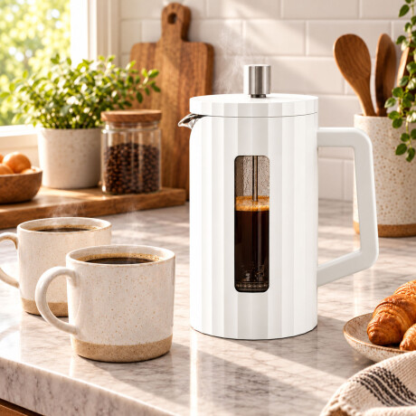 Cafetera Prensa Francesa 1000ml Vidrio Borosilicato Blanco