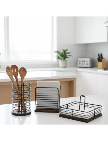 SERVILLETERO METAL CON MADERA 14x6x13CM NEGRO SERVILLETERO METAL CON MADERA 14x6x13CM NEGRO