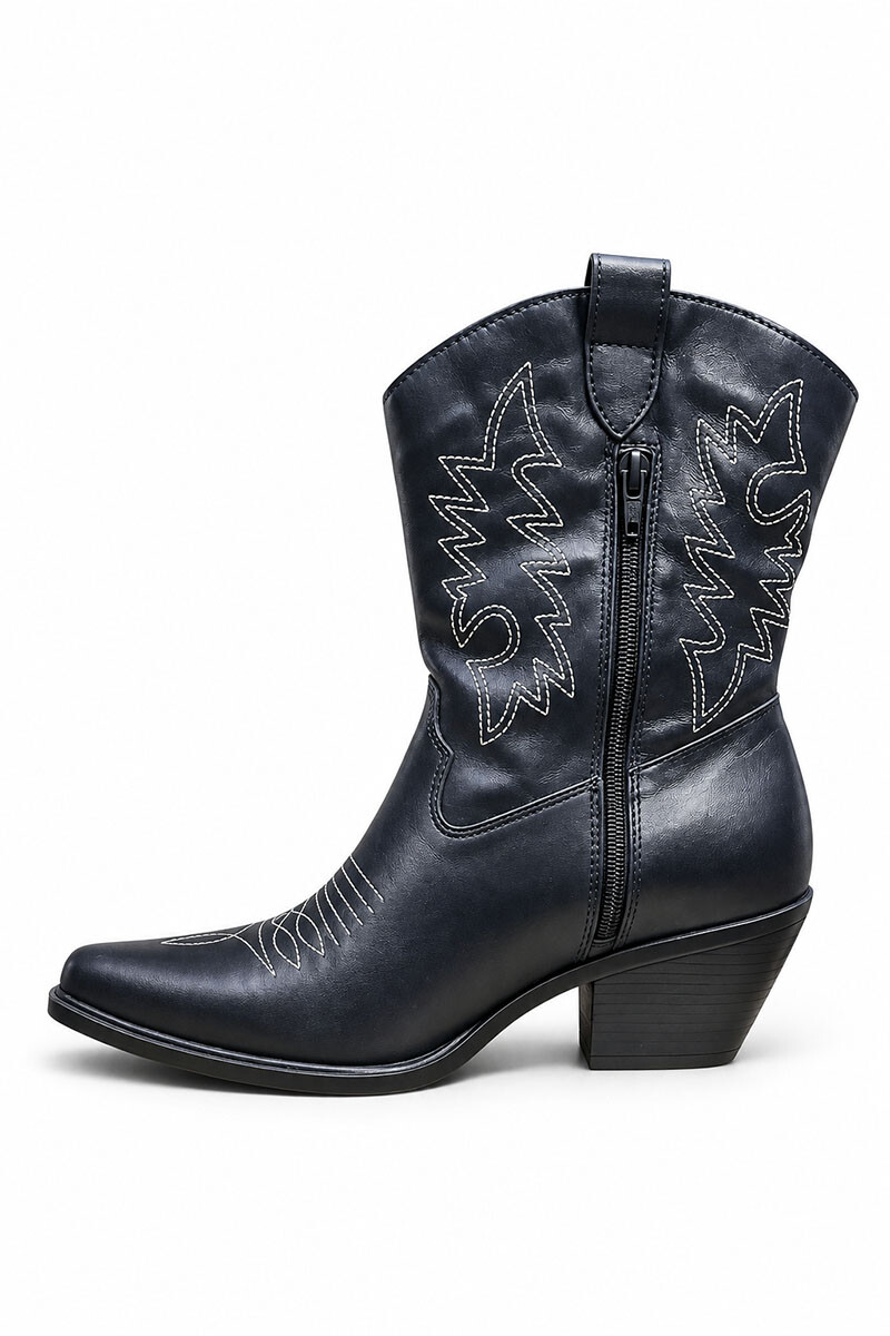 Bota cuero tejana Benditas Mujeres West Negro