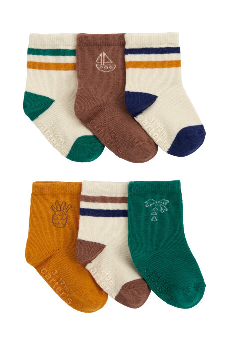 Pack seis pares de medias de algodón estampadas Sin color