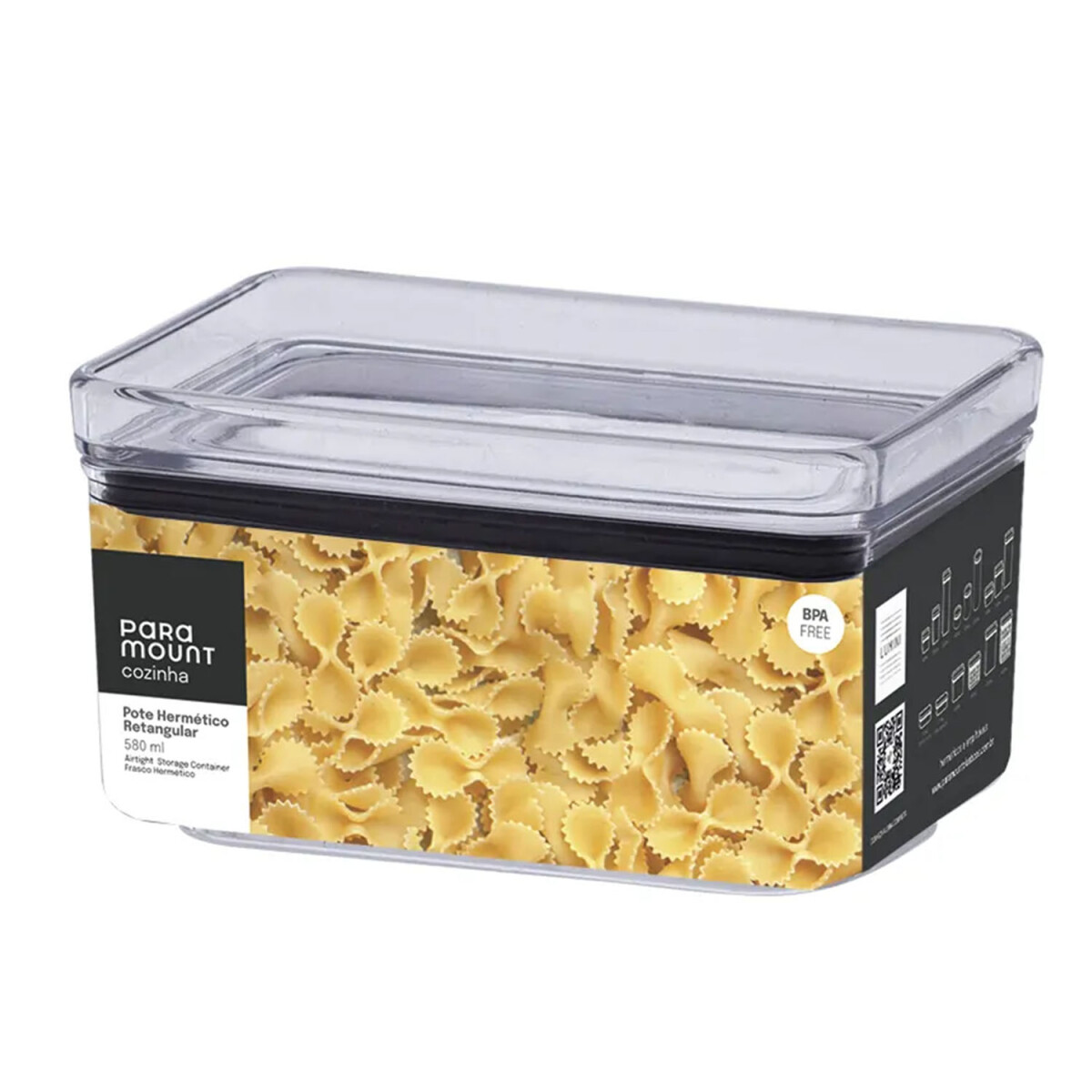 Pote Frasco Organizador Hermético Rectangular Lumini 580Ml - Transparente 