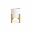 MACETA CERÁMICA M CON SOPORTE DE MADERA BLANCA