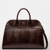 Cartera de Mano The Roots En Cuero Grabado Lagarto Marron