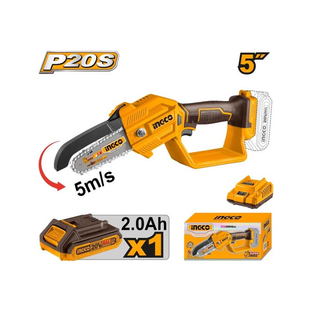 Mini motosierra 5" 20V con batería y cargador - ING1002 