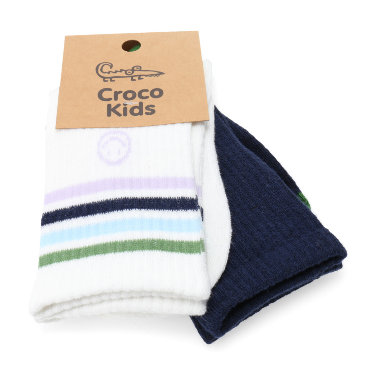 Medias Croco Kids Media Solid/Stripes pack X2 - Blanco - Azul Oscuro 