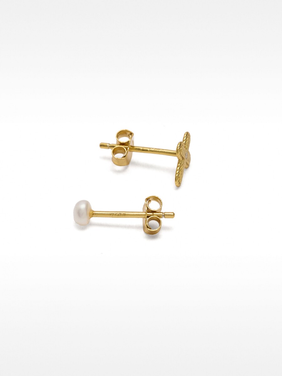 Set De Aros Con Perlas De Agua Dulce - Plata De Ley 925 dorado