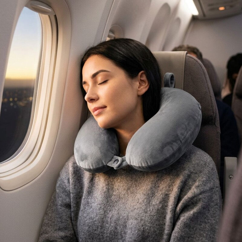 Almohada Ergonómica para Viaje con Memoria Grey