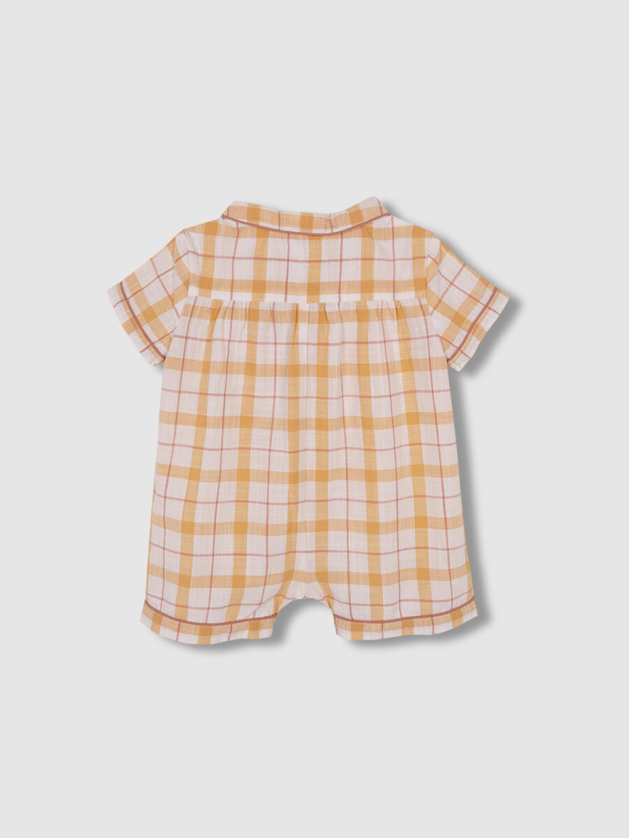 Pijama De Manga Corta De Cuadros Amarillo Claro
