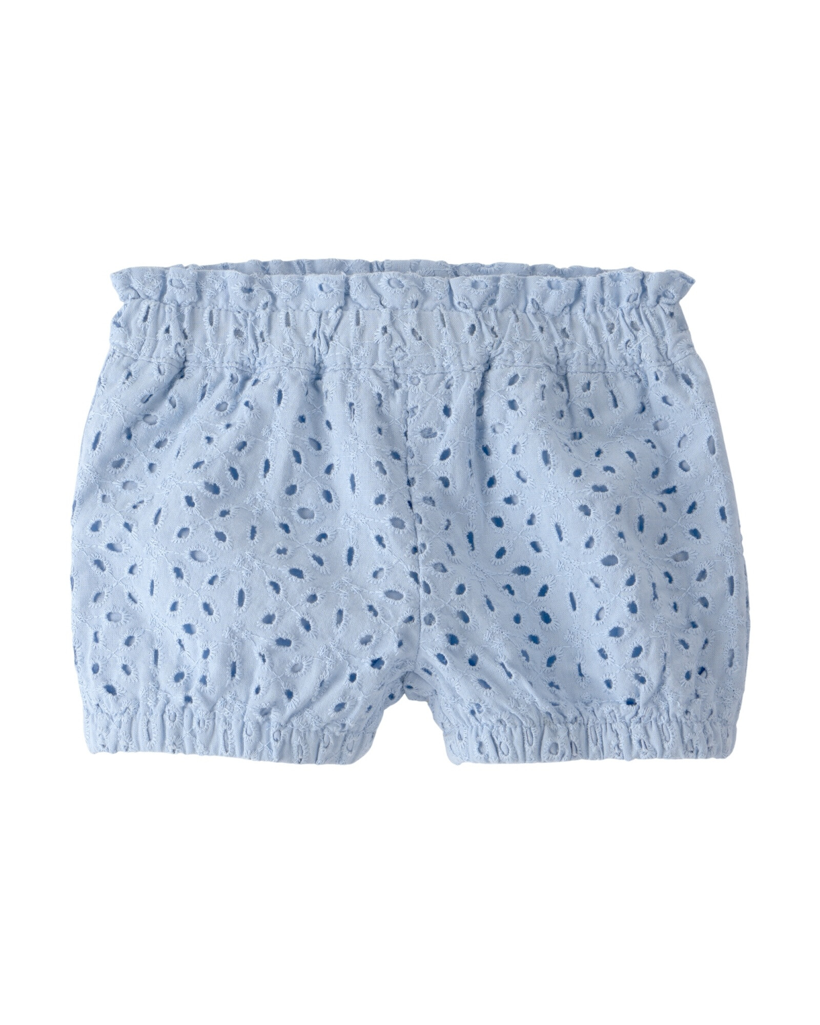Set dos piezas de algodón orgánico, short y remera, azul, diseño ojales Sin color