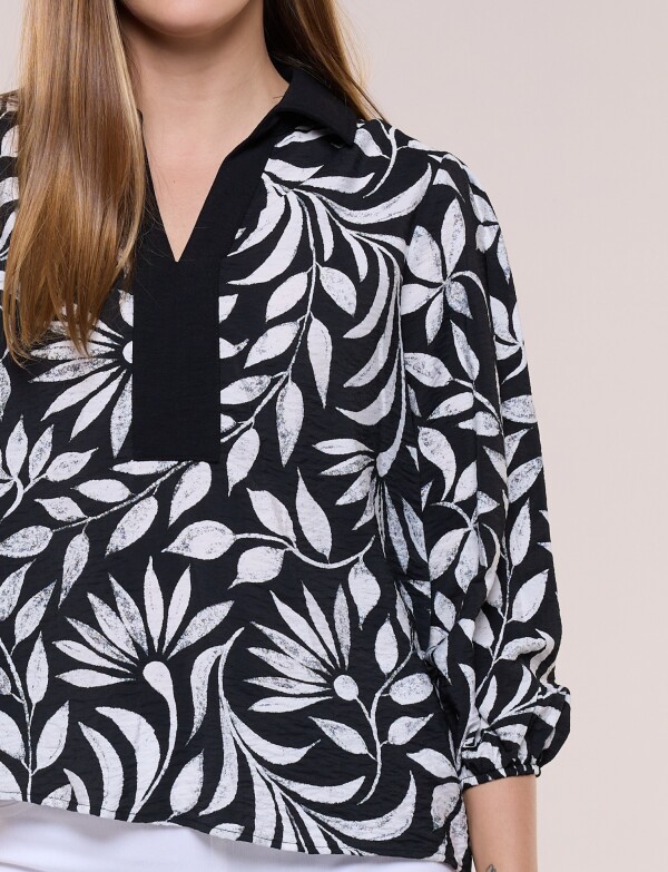 Blusa Escote Camisa Viv NEGRO/BLANCO