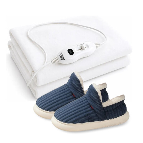 Set Invierno Pantuflas Unisex Y Calienta Cama 1 Plaza HTS Azul