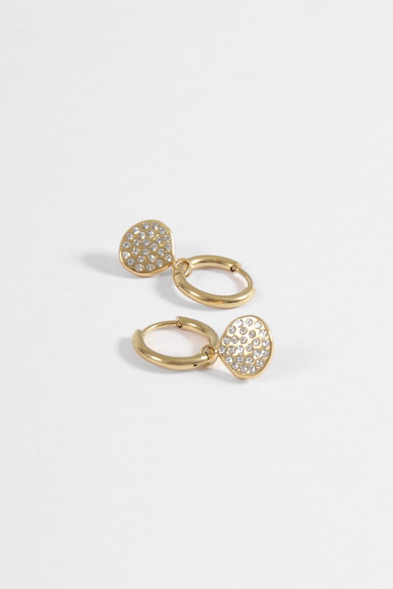 Aros acero moneda strass dorado