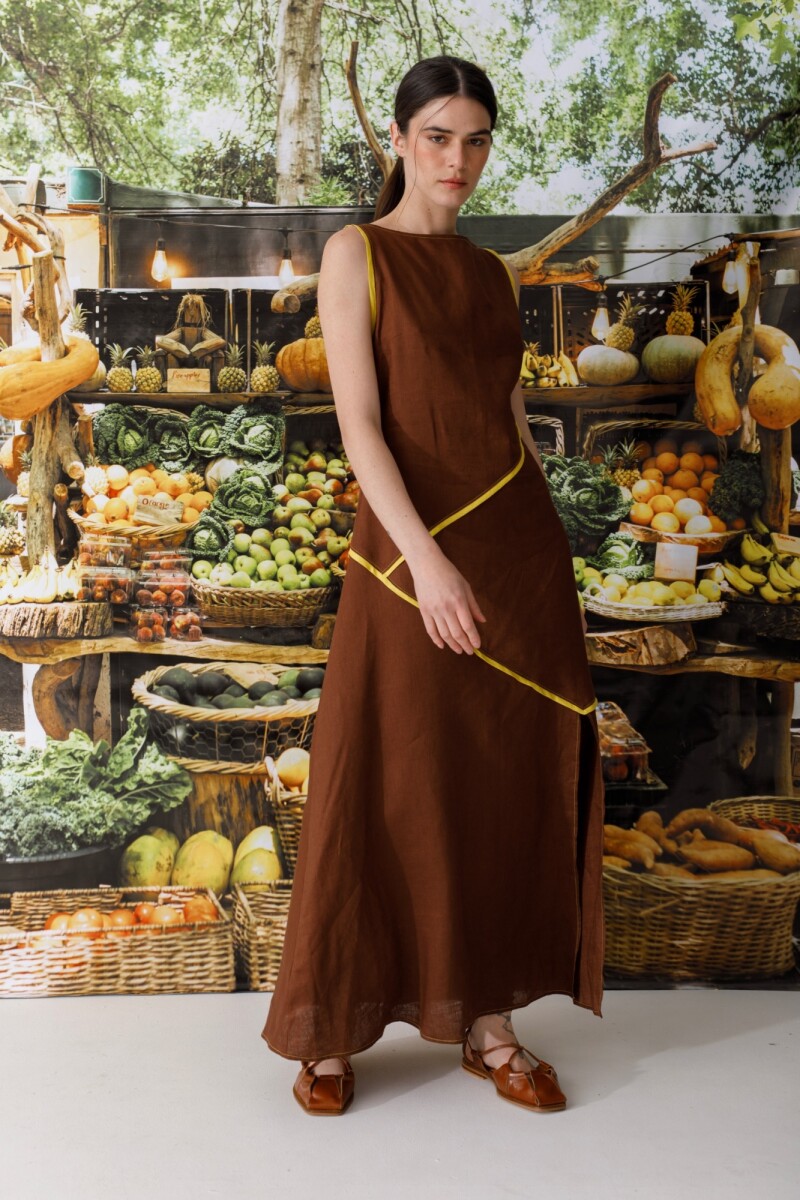 PRE VENTA VESTIDO TRAZOS Chocolate Y Amarillo