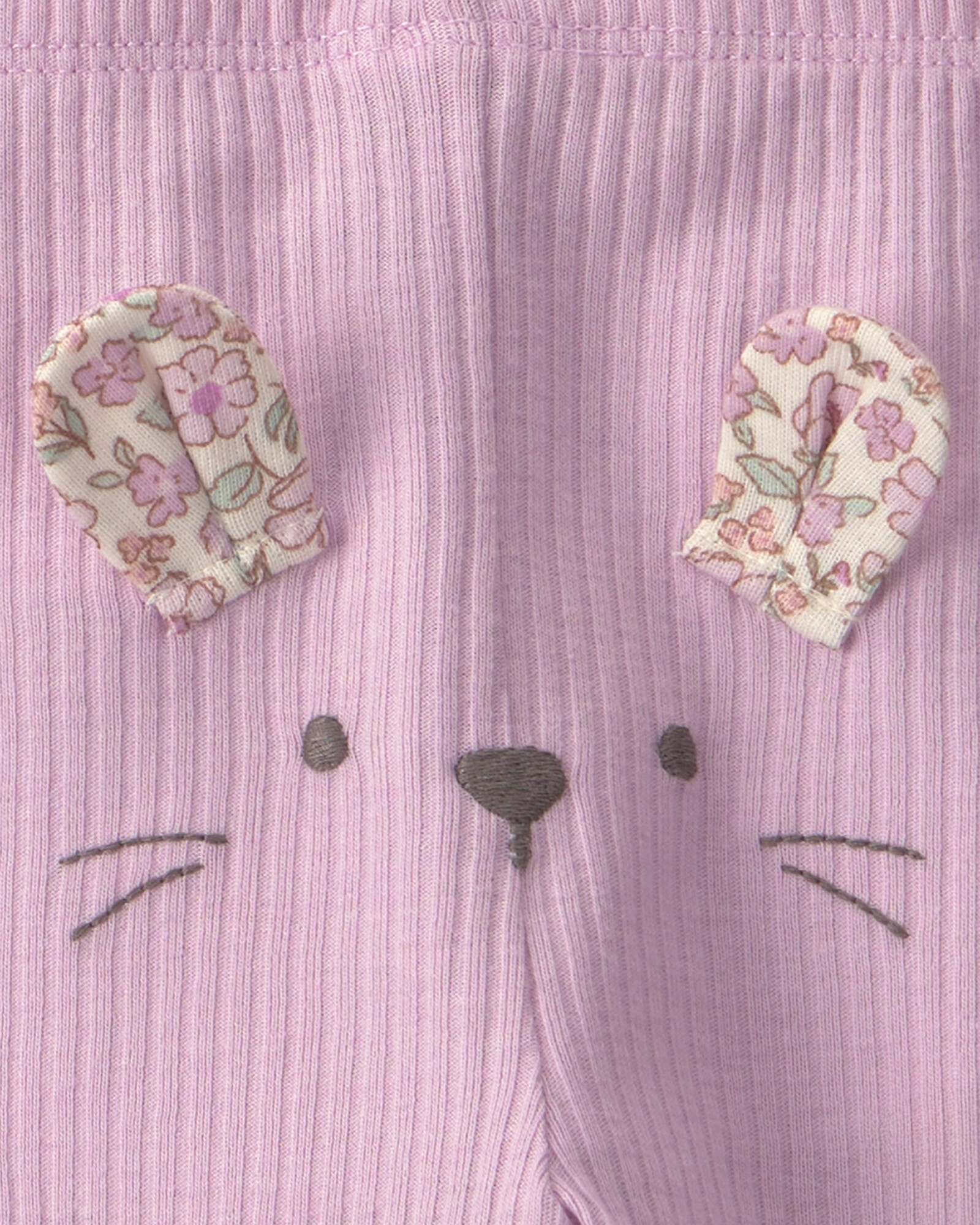 Set tres piezas de algodón, pantalón y bodies, lila, diseño floral y conejita Sin color