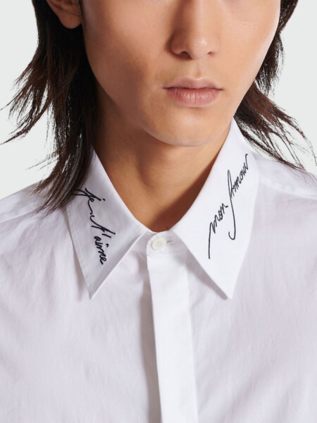 Balmain - Camisa de popelina con cuello bordado Blanco
