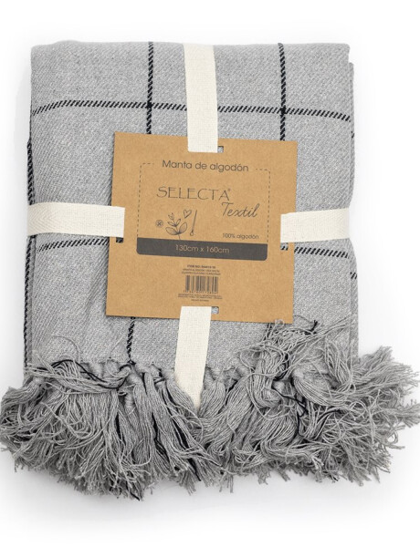 Manta Selecta en algodón con flecos 130x160cm Cuadrícula Gris claro/Negro