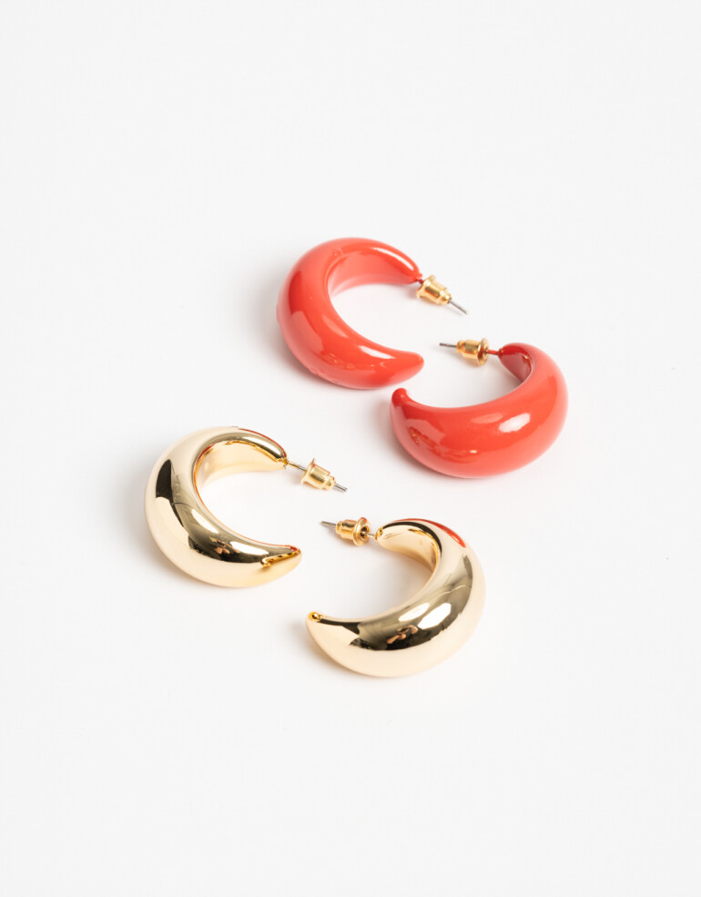 Aros Argollas Set Color Set Argollas Chunky - Rojo Cereza