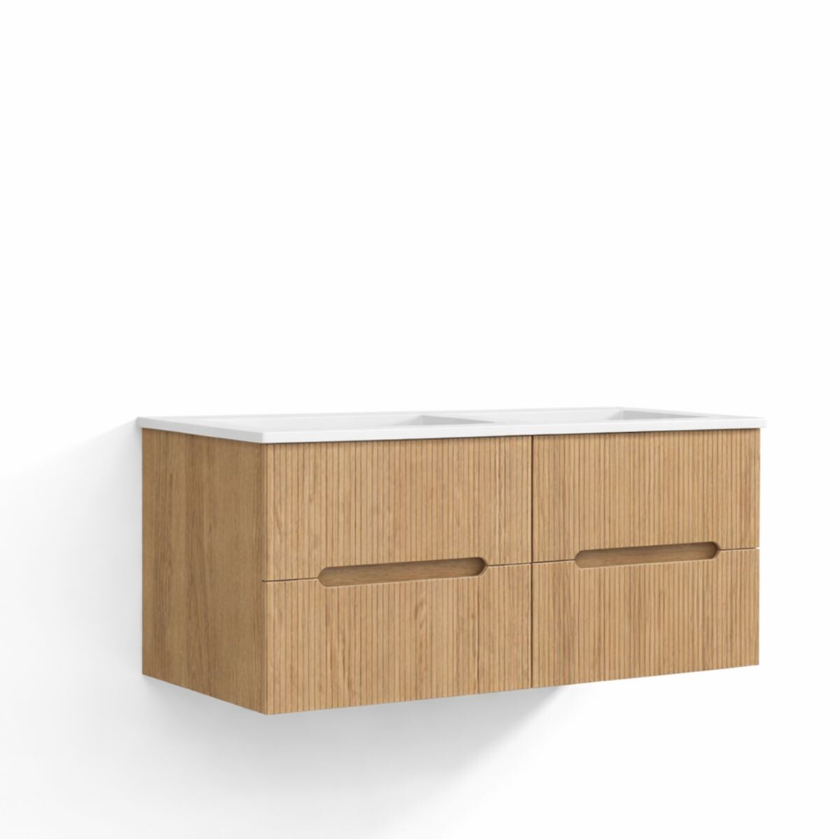 Mueble De Baño Suspendido Oak Ripado 120 Cm Con Doble Bacha 