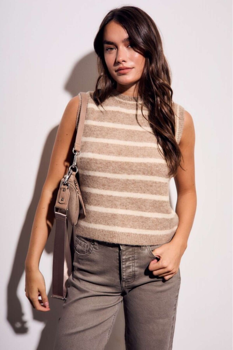 Chaleco Rayado - Beige Melange 