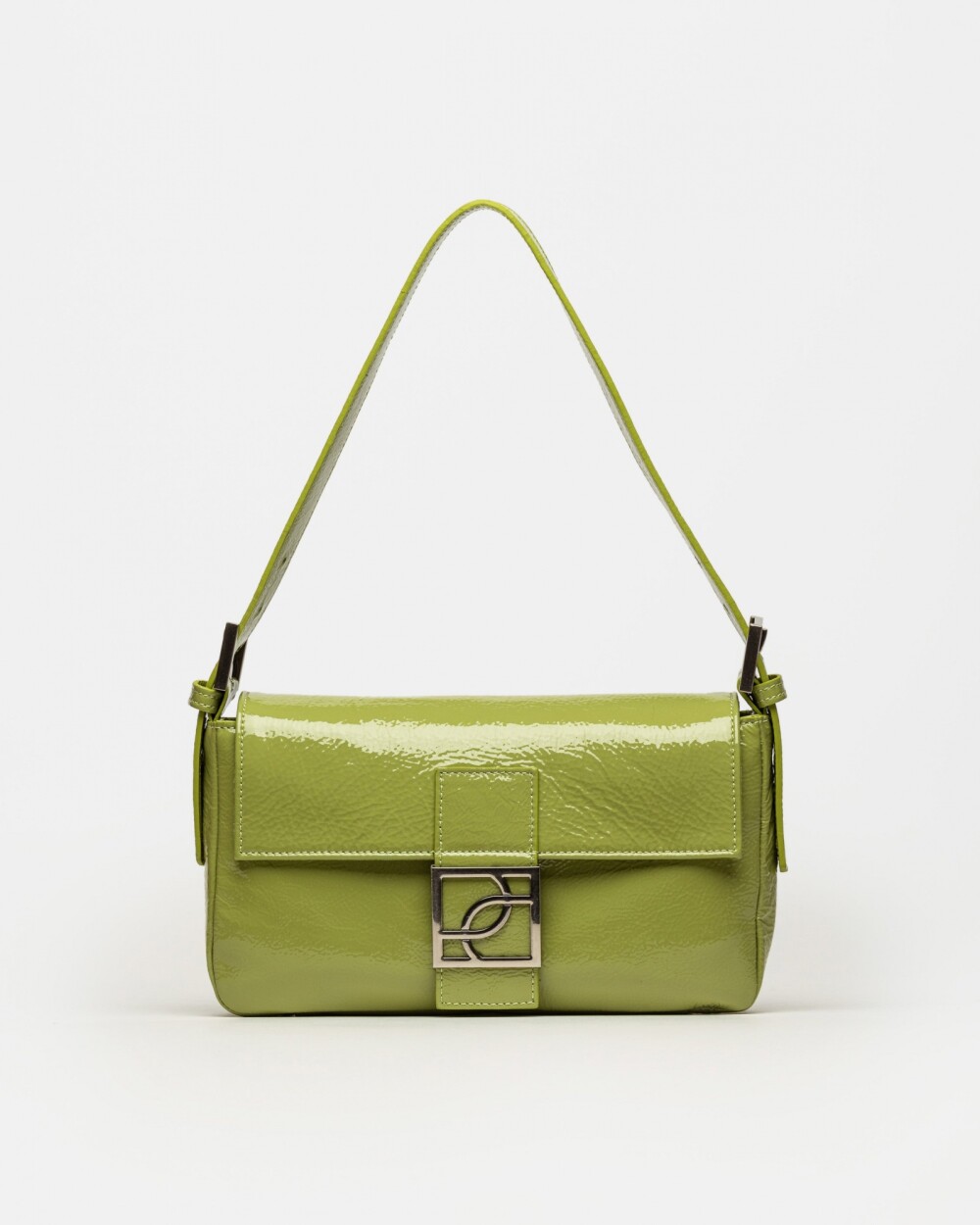 Cartera al hombro Signature en cuero charol Moss