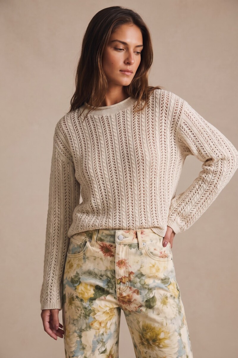 Sweater Algodón Con Calados Gris