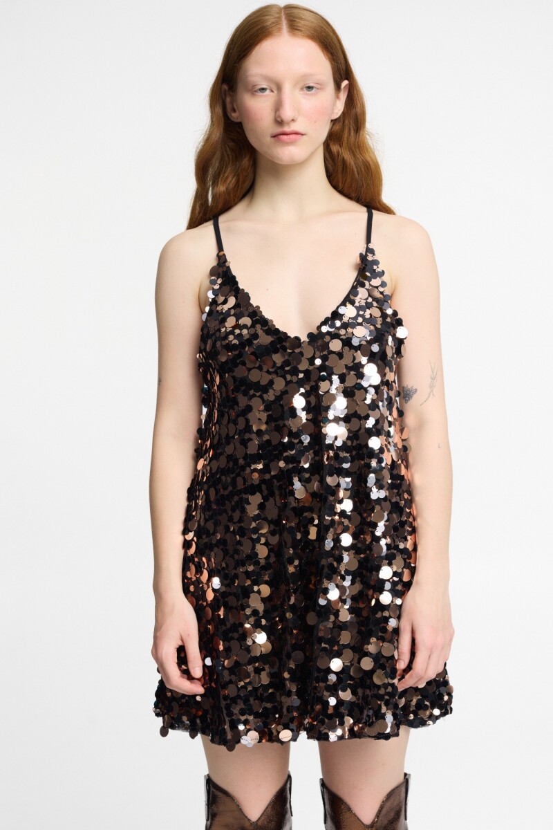 Vestido corto lentejuelas Marron