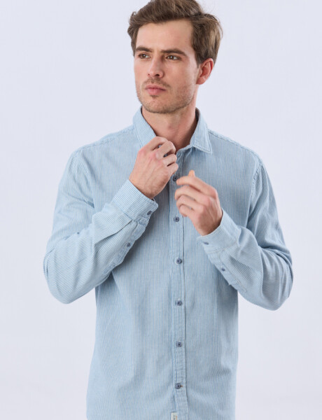 CAMISA RAYADA DE LINO Azul
