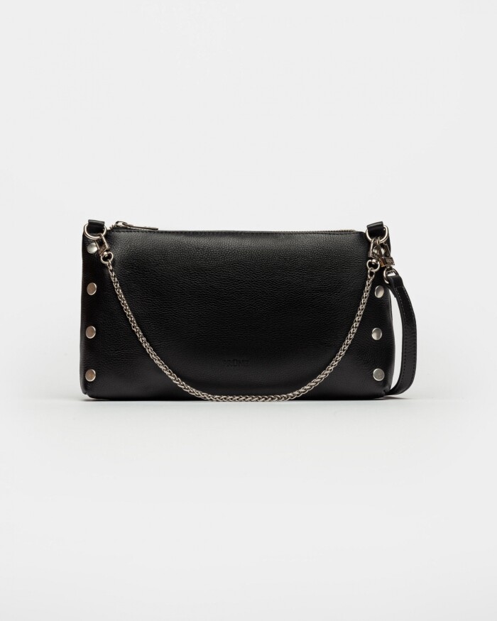 Cartera al Hombro Moss En Cuero Liso Satinado Negro
