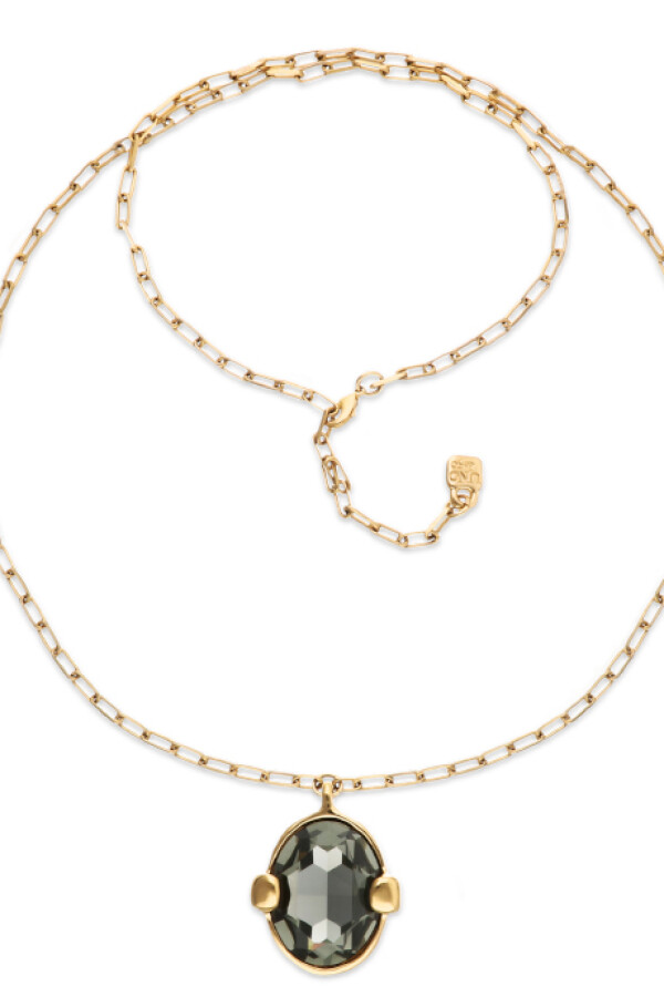 COLLAR LARGO CON CRISTAL FACETADO GRIS DE ALEACIÓN DE METALES BAÑADO EN ORO 18K Colgante