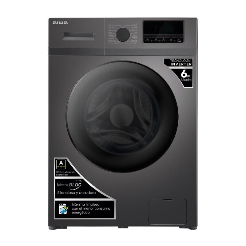 Lavarropas Automático Carga Frontal AIWA 6KG Inverter Gris