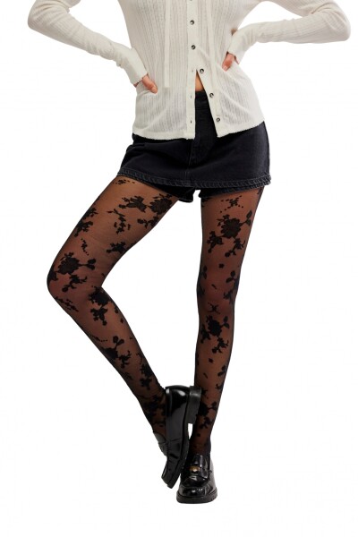 Medias Floral Negro
