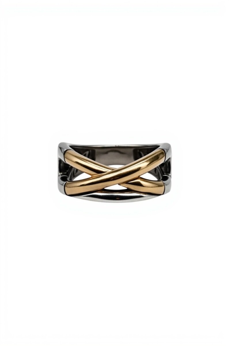 Anillo Cruzado - Plata y Oro- AN6007 - sinpiedra 