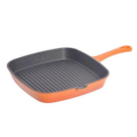 Plancha Grill Hierro Fundido Esmaltado Antiadherente 24x24cm Naranja