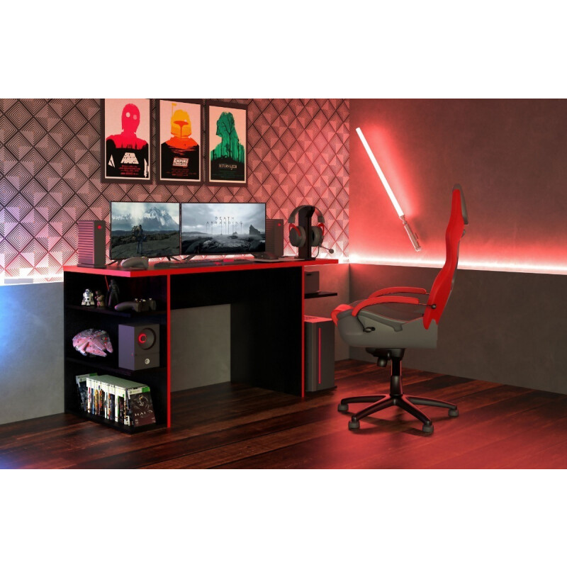 Escritorio Gamer Mesa Para Pc Estantes Calidad Rojo