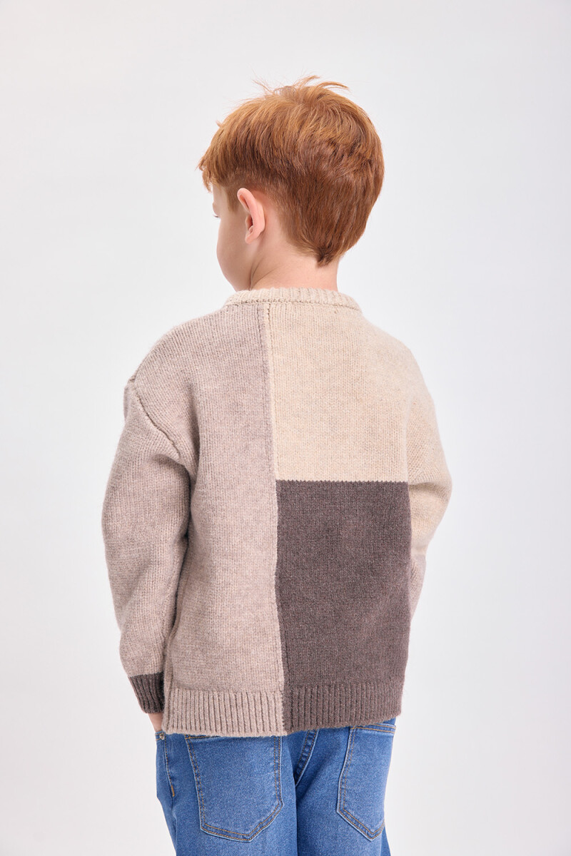 Buzo punto color block Gris