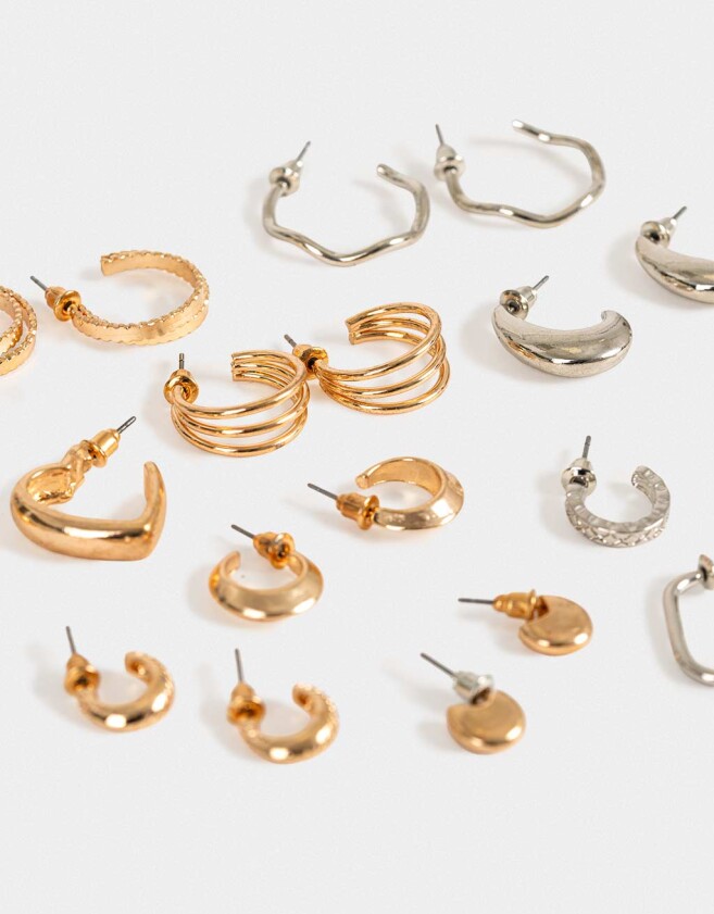 Aros Argollas Set Metal Aros Argollas Sets - Combinacion Bicolor