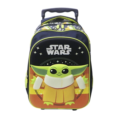 Mochila Infantil 3D Baby Yoda con Carro Tafeta Grande 40 x 30 cm NEGRO