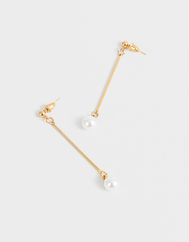 Aros Colgantes Largos Perlas Aros Colgantes Con Perlas - Dorado