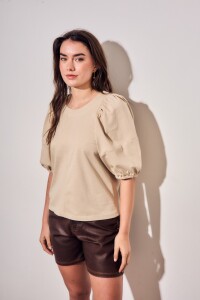 Remera Algodón Manga Globo Khaki