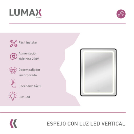 Espejo Luz Led Vertical Lumax Desempañador 90x70 cm Espejo Luz Led Vertical Lumax Desempañador 90x70 cm