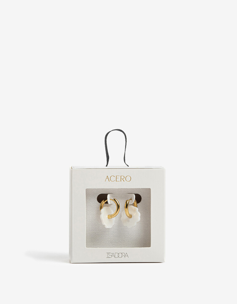 Aros Argollas Piedras Argollas De Acero Con Nácar - Dorado