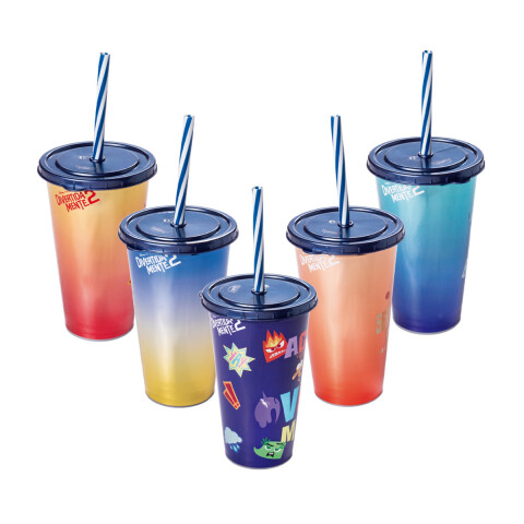 Vaso Plástico con Pajita Intensamente Diseños Surtidos 500 ml U