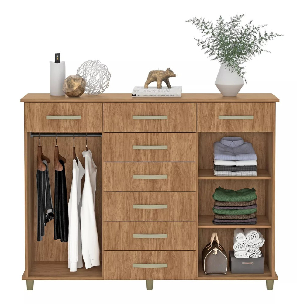 CÓMODA CAJONERA GUARDARROPA 8 CAJONES 2 PUERTAS COLOR MADERA GRIS